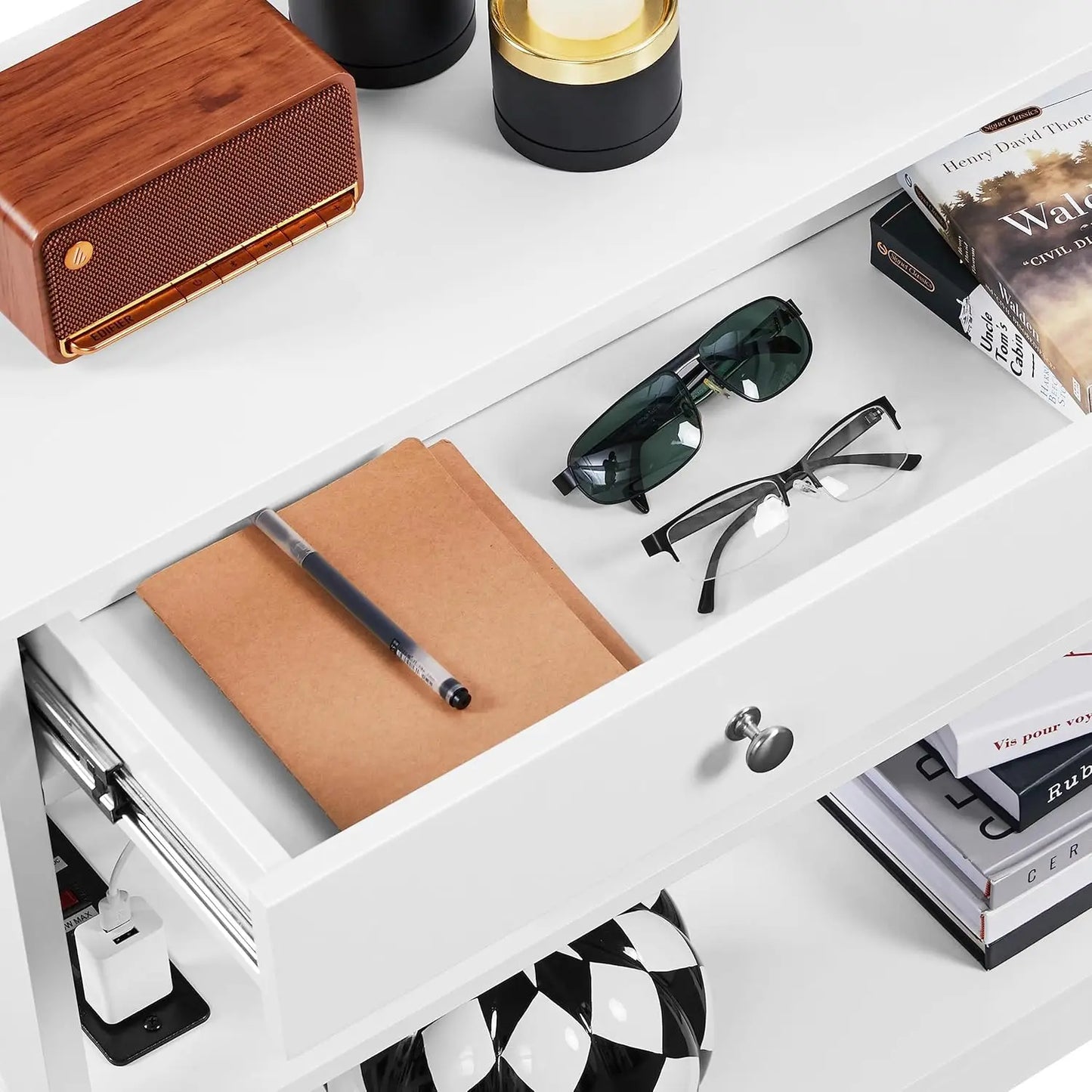 Wood, Entryway Console Table with Drawer, Storage Shelves for Living Room Hallway Foyer