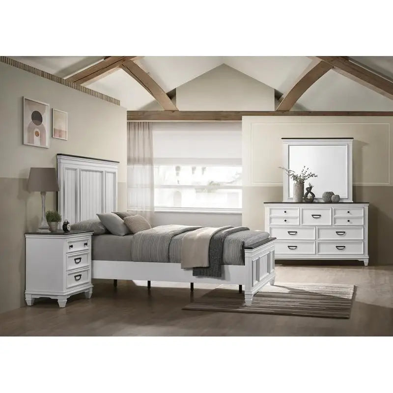 5-Piece Wood Bedroom Set with Shiplap Panel Queen Bed, Dresser, Mirror, Nightstand, and Chest