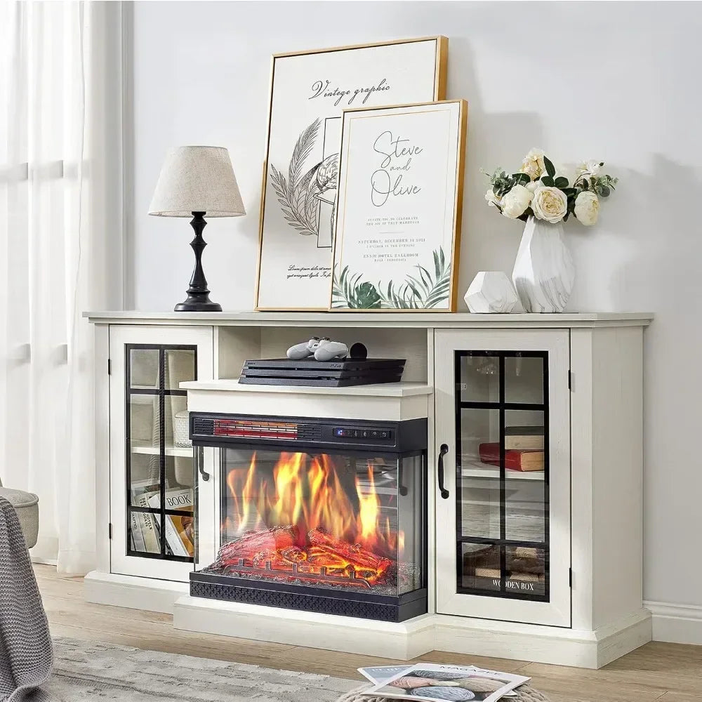 3-Sided Glass Fireplace Glass Fireplace TV Stand 12 Color  Entertainment Center Console