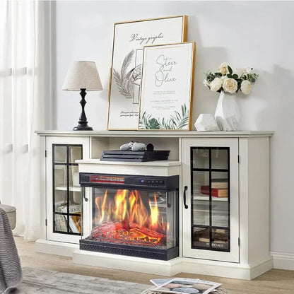 3-Sided Glass Fireplace Glass Fireplace TV Stand 12 Color  Entertainment Center Console