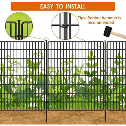 15 Panels Fence with Gate, 32 in(H) X 36 ft(L) Garden Decorative Fence Animal Barrier Patio, Black