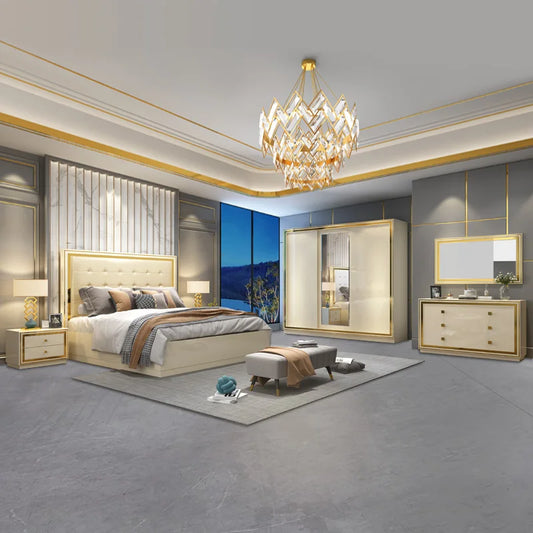 Italian White, Queen/King Size Bedroom Sets, Mirrored Home Furniture