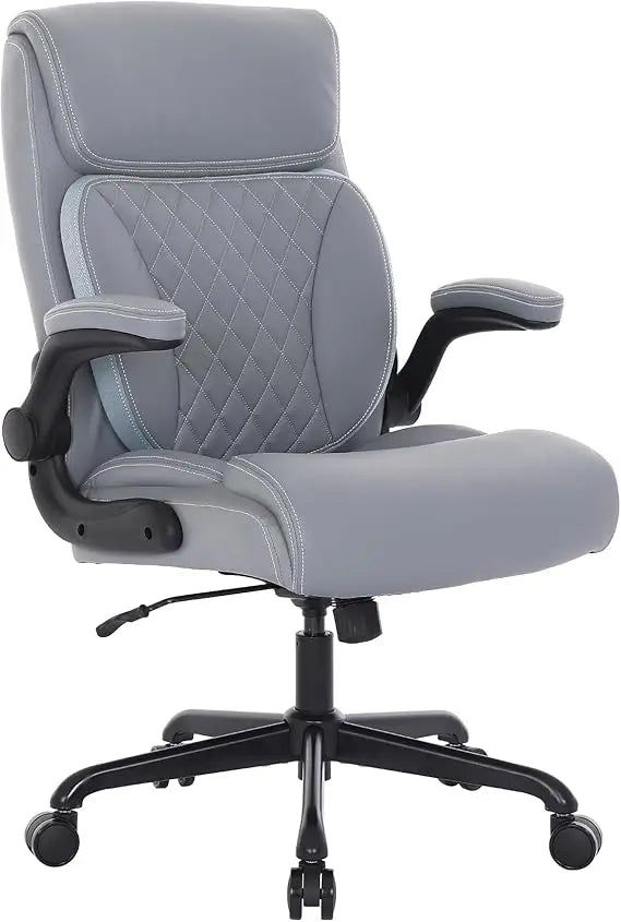 , Ergonomic PU Leather Computer Desk Chair with Lumbar Support, Flip-up Armrests and Adjustable Height