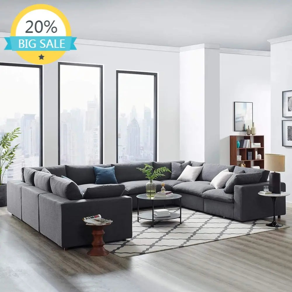 Gray 8-Piece Sectional Sofa Set with Oversized Cushions