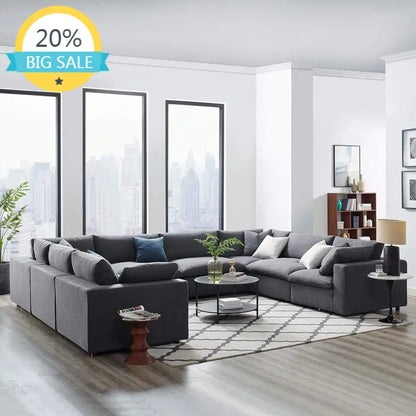 Gray 8-Piece Sectional Sofa Set with Oversized Cushions