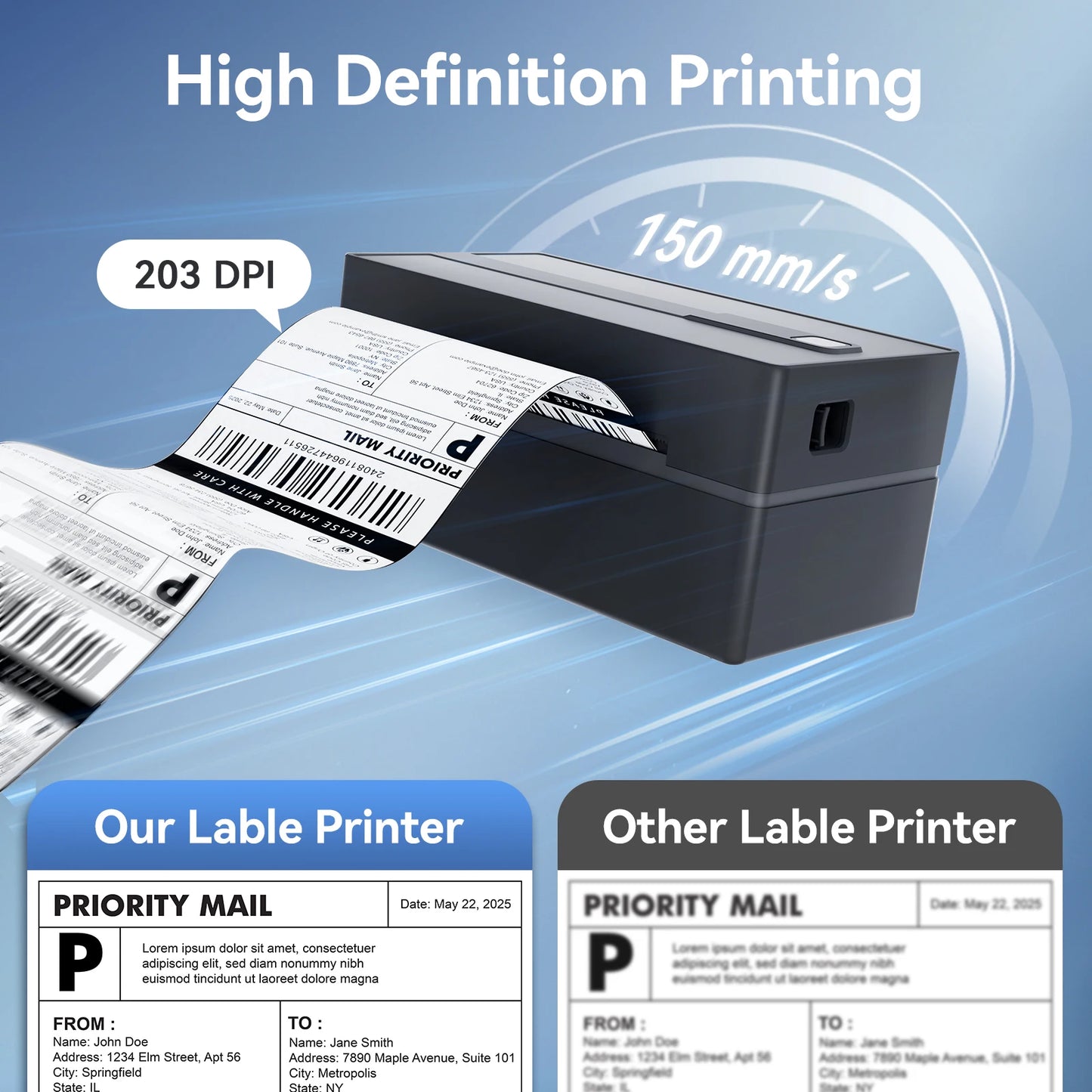 Thermal Label Printer, Portable, No Ink, WiFi, Bluetooth, USB