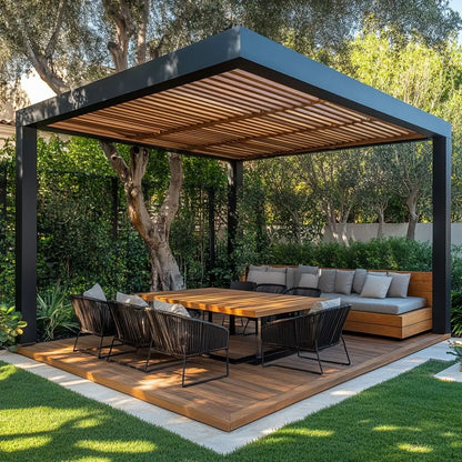 Outdoor, Waterproof, Aluminum, Louvered Sunroof Pergola Sun Shade Frame Electric,  Roof  Canopy
