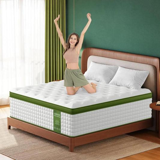 12-14'' Hybrid Mattress, Full/King/Queen Size Mattress, Gel Memory Foam & Pocket Springs for Pressure Relief & Support