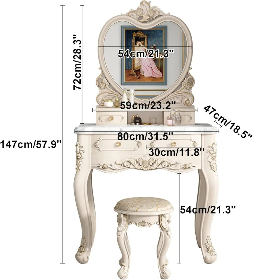 LED Makeup Vanity Desk with 3-Color Light Mirror, Storage Drawers & Stool, White Dressing Table