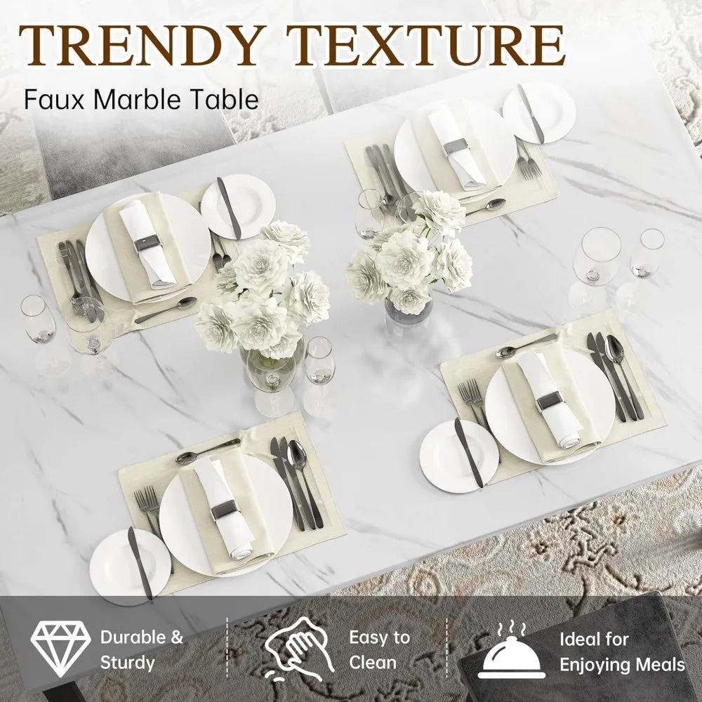 Faux Marble, Small Kitchen Table Chairs Set of 4 with Luxurious Button Tufted Dinner Chairs, Customized