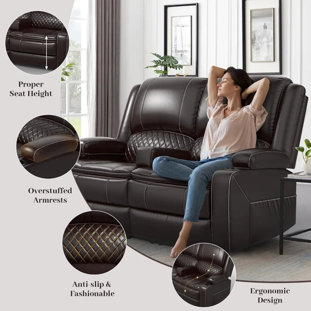 Recliner Sofa, Manual Reclining Loveseat with Removable Armrest, Faux Leather