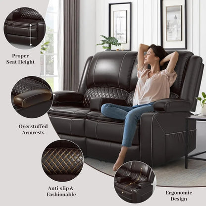 Recliner Sofa, Manual Reclining Loveseat with Removable Armrest, Faux Leather