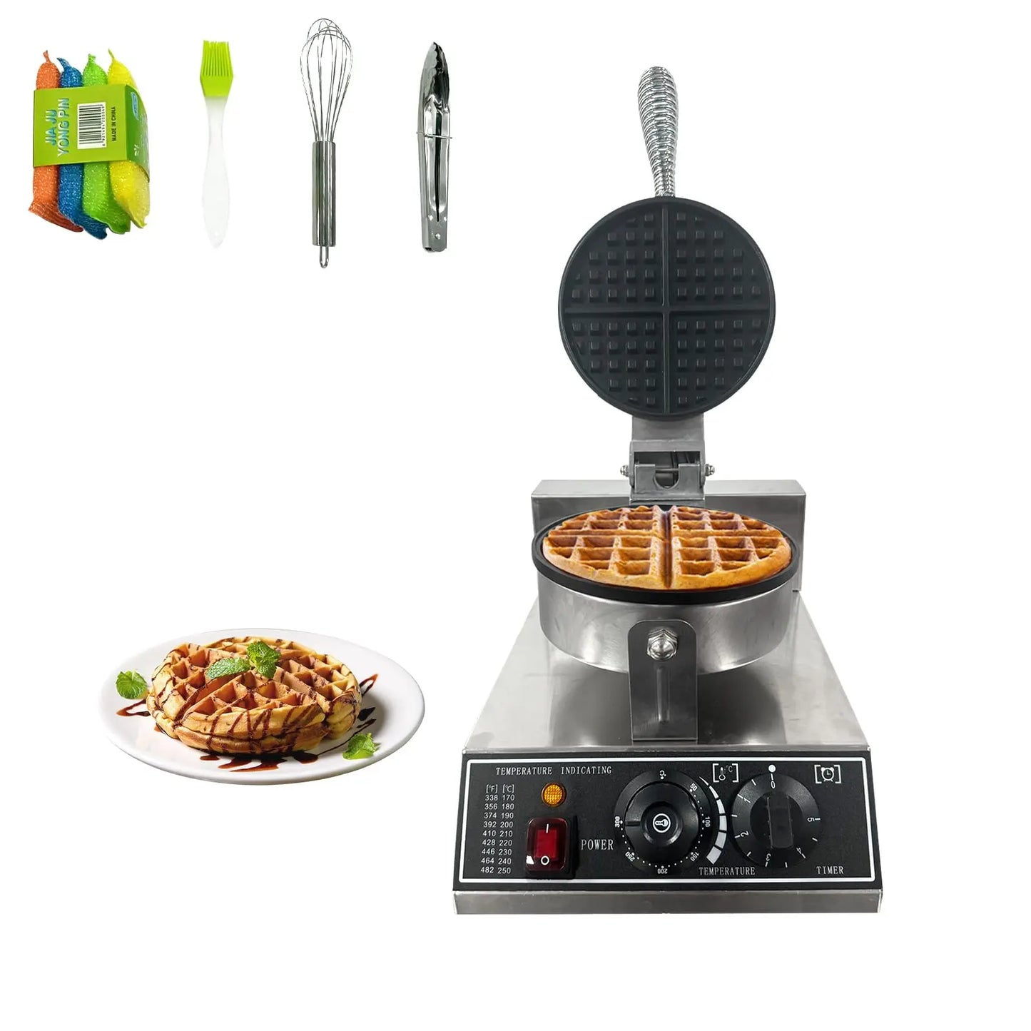 Commercial Waffle Maker Machine 122℉-572℉ Temp. Time Control Nonstick Stainless Steel For Home, Restaurant, motel.