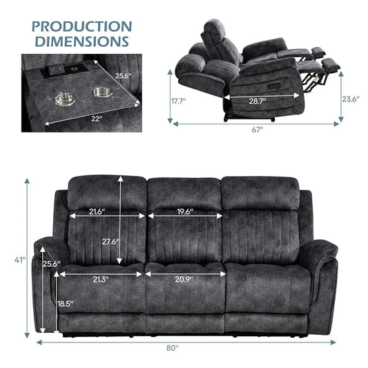 Zero Gravity Power Reclining Sofa with Adjustable Headrest, Electric Reclining Couch