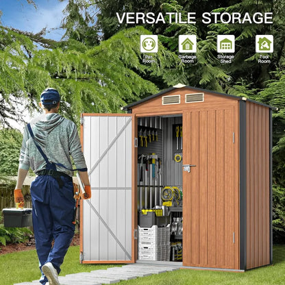 Outdoor Storage Shed, 5x3 Ft Metal Steel Tiny House with Lockable Door, Vertical Outside Storage Building for Garden, Backyard,