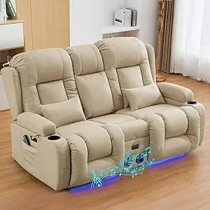 67" Power Reclining Loveseat Sofa, Theater Seating with Console, Ambient Lighting/Bluetooth Speakers/USB