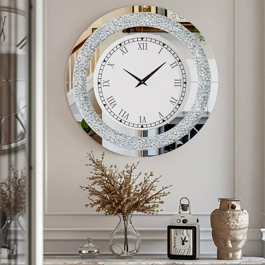 32inch Modern 3D Wall Clock Large Diamond Crystal Living Room, Kitchen, Bedroom, Hall Clock with Roman Numerals