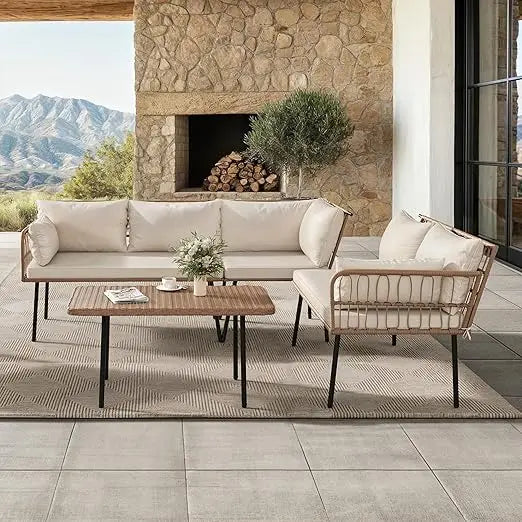 4-Piece Wicker Patio Furniture Set, All Weather PE Rattan, Sectional Sofa with Soft Cushions & Side Table