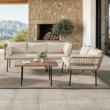 4-Piece Wicker Patio Furniture Set, All Weather PE Rattan, Sectional Sofa with Soft Cushions & Side Table