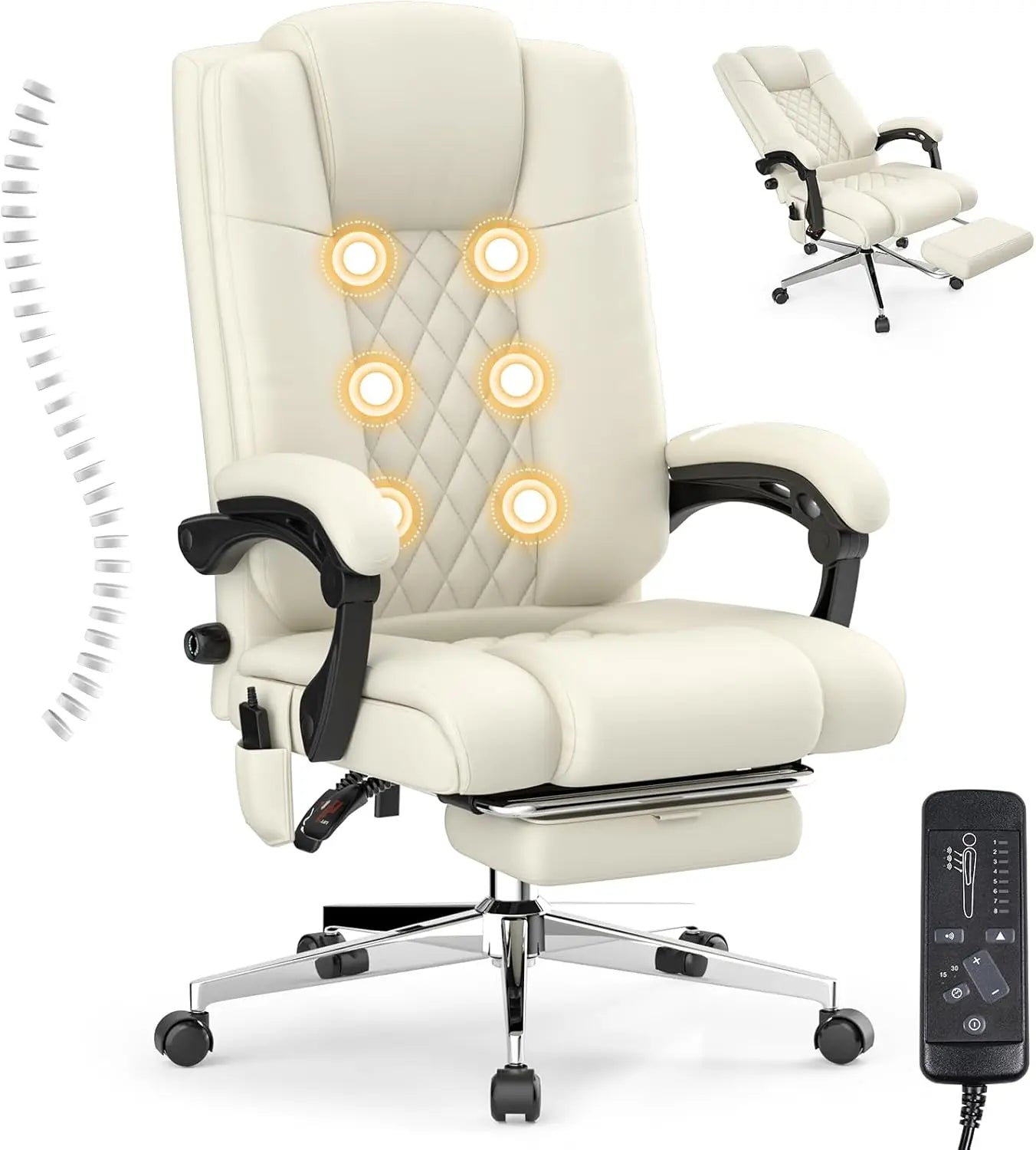 Massage Executive Office Chair with Footrest, Big and Tall Office Chair, Ergonomic High Back Leather Computer Chair with Adjus