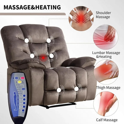 "spacious electric recliners with massage and heating, 41" wide recliner with power functions and usb port, ventilated cover"