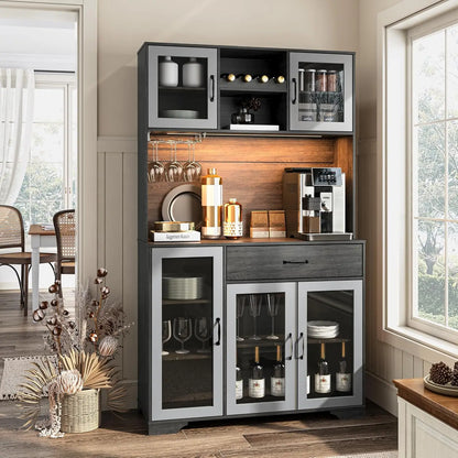 71" Pantry Cabinet, Coffee Bar Storage Cabinet,  Tall Kitchen Hutch Food Pantry