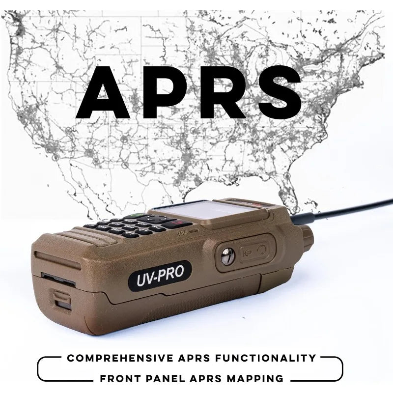 UV-PRO (TAN) IP67 Dual Band VHF/UHF Two-Way Radio,  Bluetooth, GPS, Text Messaging, Aviation Band Scanner