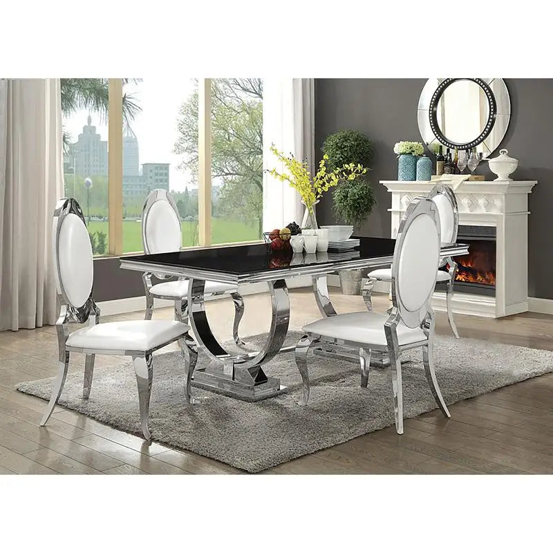 Creamy White and Chrome 5-Piece Dining Set
