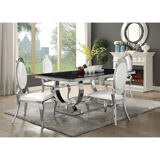 Creamy White and Chrome 5-Piece Dining Set