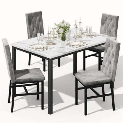 Faux Marble, Small Kitchen Table Chairs Set of 4 with Luxurious Button Tufted Dinner Chairs, Customized