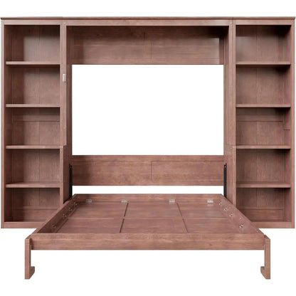 Space-Efficient Queen Murphy Bed with Desk, Bookshelves, and Storage in Dark Brown Wood