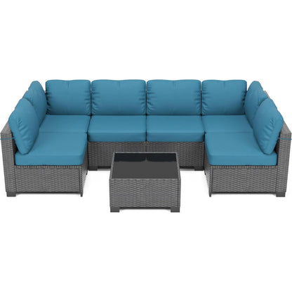 7-Piece,  Outdoor Furniture Set, PE Rattan Wicker Sectional,  Sofa Set, Perfect For Garden, Balcony, Deck ,or Patio