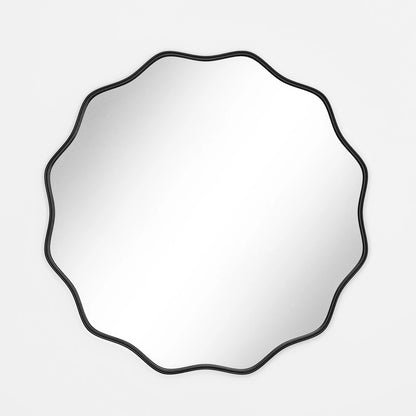 Wavy Round Bathroom Mirror Decorative Wall Mirror with Deep Frame