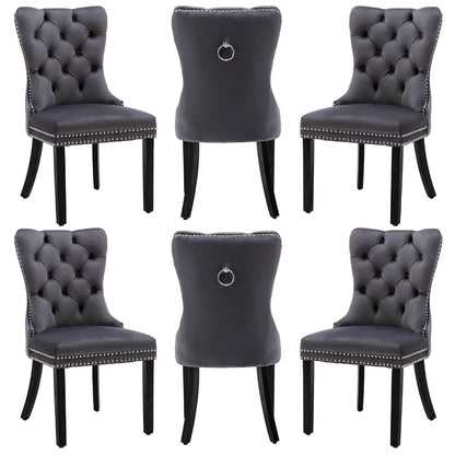 PU Leather Dining Chairs Set of 6, Dining Room Chairs with Solid Wood Legs and Pull Ring, Luxury, Customized