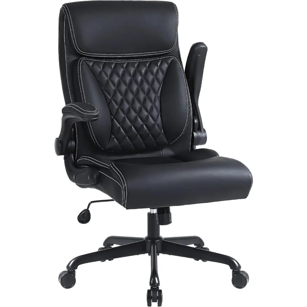 , Ergonomic PU Leather Computer Desk Chair with Lumbar Support, Flip-up Armrests and Adjustable Height