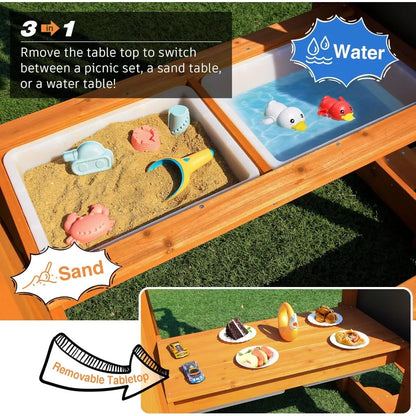 6-in-1 Wooden Playground Playsets for Backyards, Outdoor Swing Sets Ages 3-6, Little Playground Set with Picnic Table