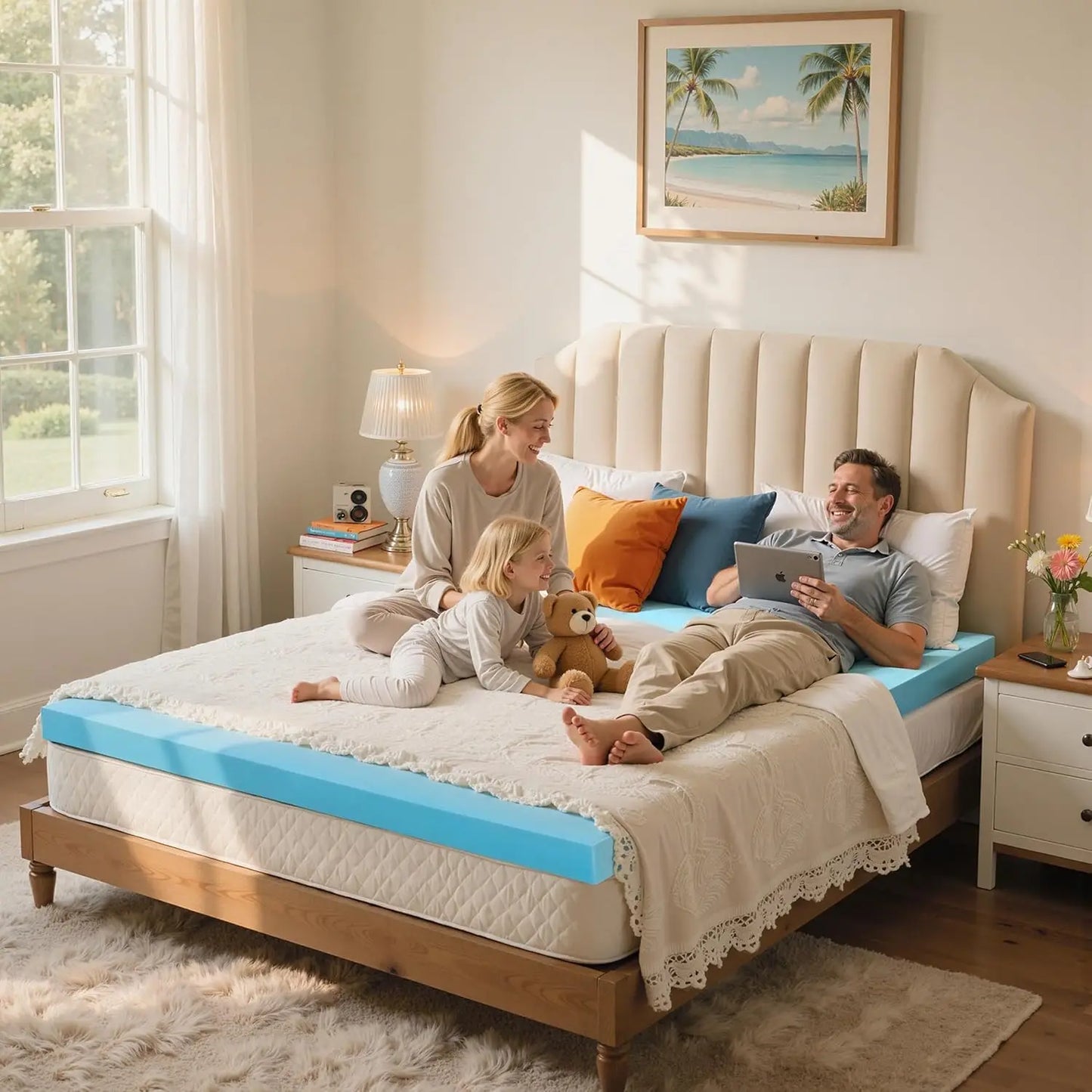 Gel Infused Memory Foam Mattress Topper, 4 Inch Soft Bed Pad for Mattress, Sofa, Blue