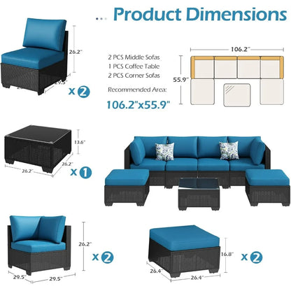 7 Piece Outdoor Patio Furniture Set, PE Rattan Outdoor Wicker Sectional Furniture Chair Set with Cushions and Table