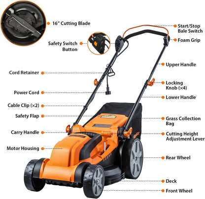 Customizable MEB1216K Electric Lawn Mower 16-Inch 12AMP