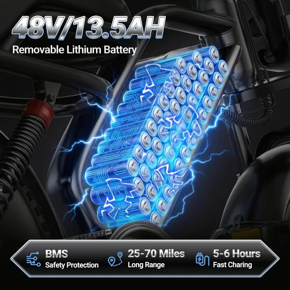 500W/750W Fat Tire Electric Dirt Bike for Adults, 48V 13.5AH/18AH Removable Battery 16"/20" Electric Motorcycle,