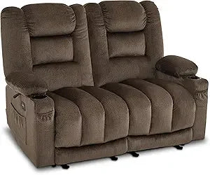 55.9" Power Loveseat Recliner with Heat and Vibration, Fabric Electric Loveseat Recliner, USB Charge Port, Cup Holders