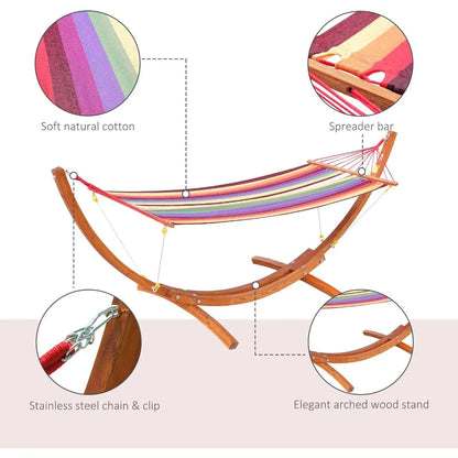 10' Wood Outdoor Hammock, with Stand Rainbow Bed, Heavy Duty Roman Arc for Patio, Backyard