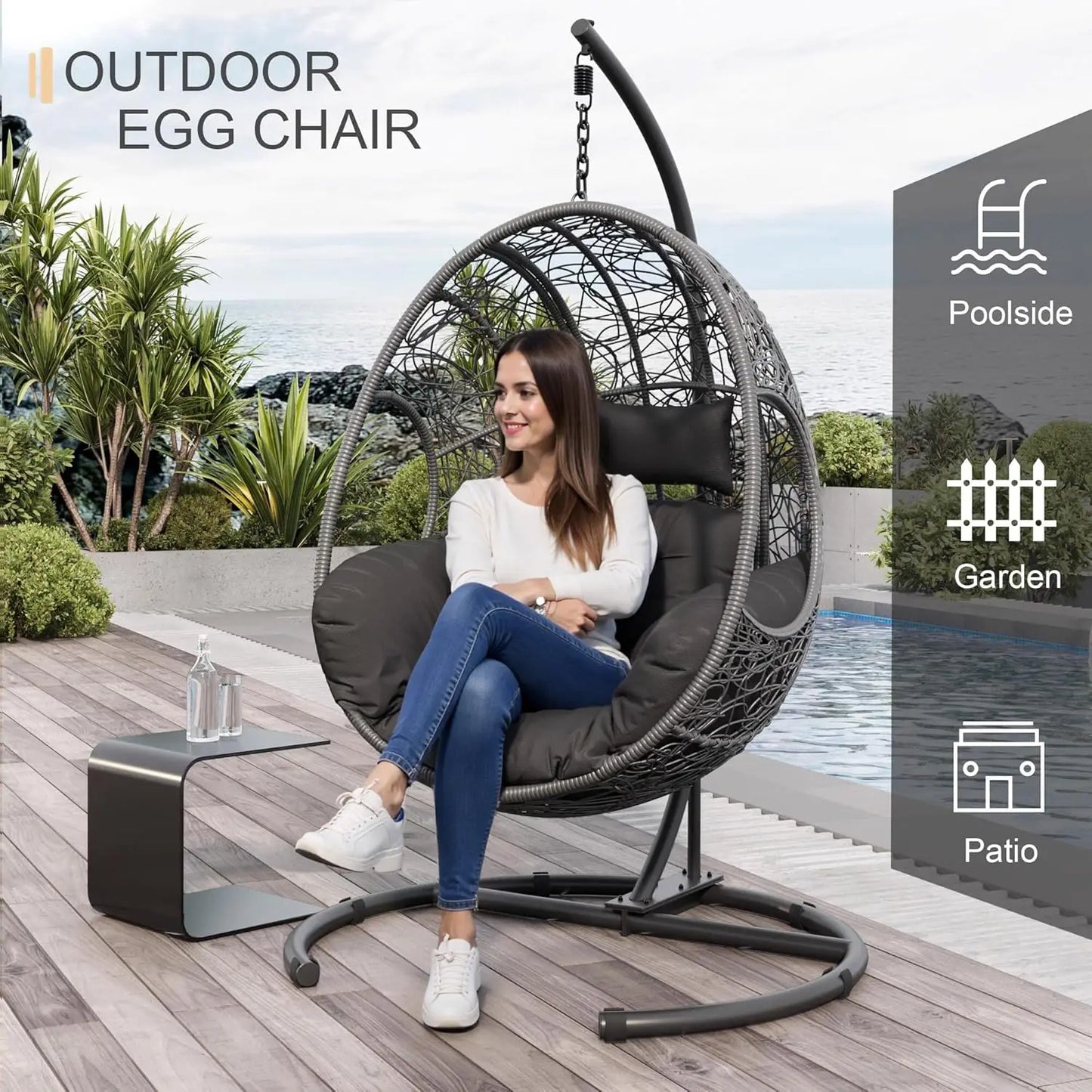 Oversized, Hanging Egg Chair Set 2 Outdoor Indoor Wicke,r Swing 400lbs for Patio Garden Balcony
