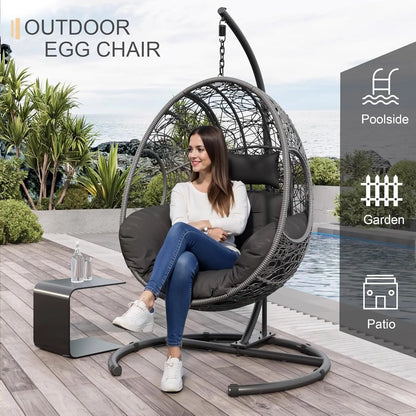 Oversized, Hanging Egg Chair Set 2 Outdoor Indoor Wicke,r Swing 400lbs for Patio Garden Balcony