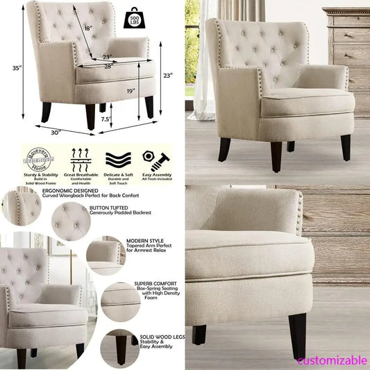 upholstered accent chair with ottoman - comfortable living room or bedroom reading chair