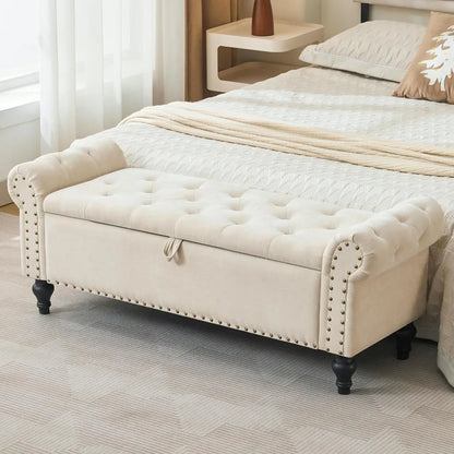 51" Storage Bench Storage Ottomans for Foot of Bed, Chenille Upholstered