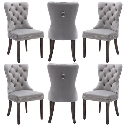 PU Leather Dining Chairs Set of 6, Dining Room Chairs with Solid Wood Legs and Pull Ring, Luxury, Customized