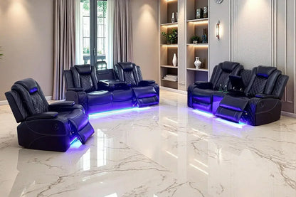 Hot sales, Power Recliner Sofa Set, Black Leather 3 Pieces Sectional Couch, Living Room Furniture Sets with Power