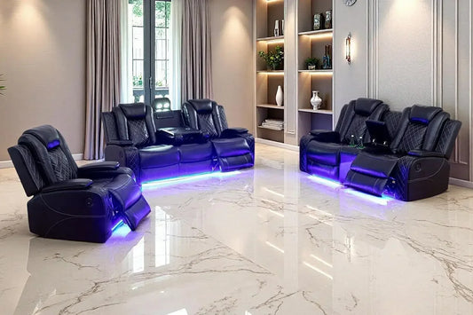 Hot sales, Power Recliner Sofa Set, Black Leather 3 Pieces Sectional Couch, Living Room Furniture Sets with Power