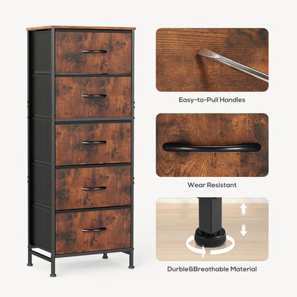 48 IN. Dresser For Bedroom With 5 Fabric Drawers ,Wardrobe, Steel Frame, Storage Cabinet
